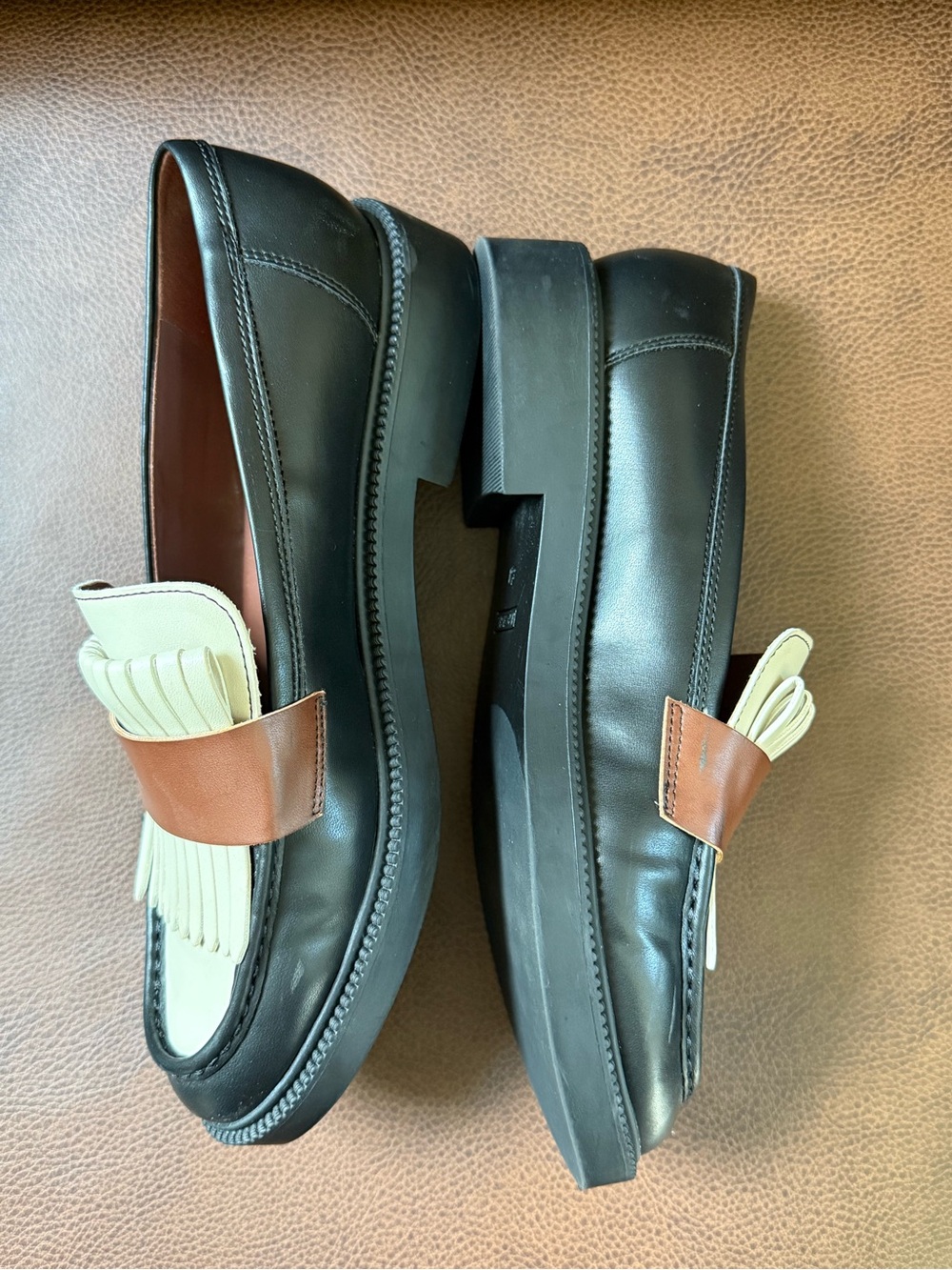 Marc Fisher Women's Black, Cream & Brown Kiltie Fringe Loafers - Picture 5 of 8